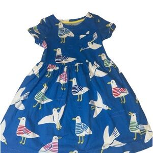 Mini Boden Blue Seagull Dress 7 8 Cotton Pockets Summer